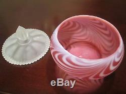 Fenton Rare! Large Cranberry Satin Opalescent Swirl Feather Candy1953 No Reserve