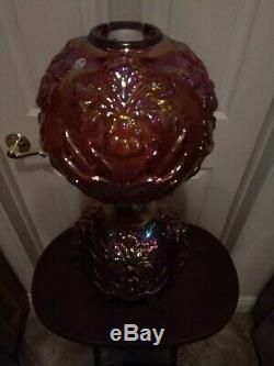 FENTON REGAL IRIS CRANBERRY CARNIVAL LAMP Only (7) made. (Very rare)
