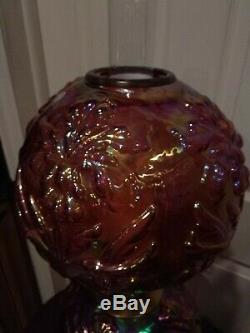 FENTON REGAL IRIS CRANBERRY CARNIVAL LAMP Only (7) made. (Very rare)