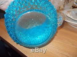 FENTON Turquoise Blue Opalescent Hobnail Pitcher & Glasses