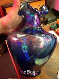 FENTON Twilight Crackle Glass Blue Art Vase Vintage
