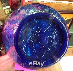 FENTON Twilight Crackle Glass Blue Art Vase Vintage