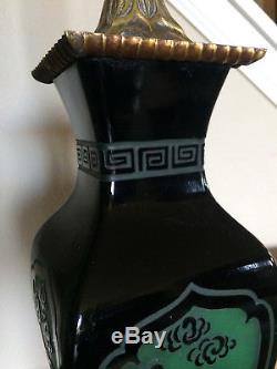 FREDERICK CARDER for STEUBEN Lamp Acid Etched Mirror Black on Jade Green Pagoda