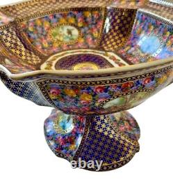 FRENCH LIMOGES Antique Victorian Hand Painted Pedestal Punch Fruit Large Bowl