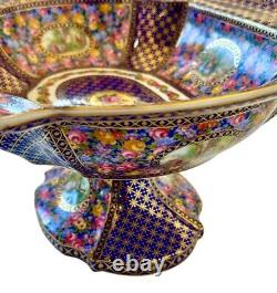 FRENCH LIMOGES Antique Victorian Hand Painted Pedestal Punch Fruit Large Bowl