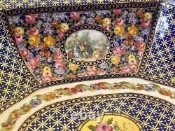 FRENCH LIMOGES Antique Victorian Hand Painted Pedestal Punch Fruit Large Bowl