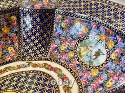 FRENCH LIMOGES Antique Victorian Hand Painted Pedestal Punch Fruit Large Bowl