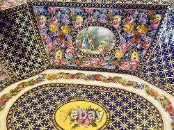 FRENCH LIMOGES Antique Victorian Hand Painted Pedestal Punch Fruit Large Bowl