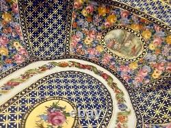 FRENCH LIMOGES Antique Victorian Hand Painted Pedestal Punch Fruit Large Bowl