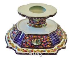 FRENCH LIMOGES Antique Victorian Hand Painted Pedestal Punch Fruit Large Bowl