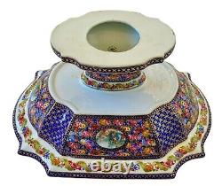 FRENCH LIMOGES Antique Victorian Hand Painted Pedestal Punch Fruit Large Bowl