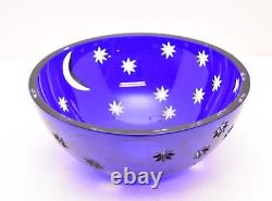 Faberge Cobalt Blue Cut to Clear Crystal Galaxy Bowl Stars Moon 10 Large Signed
