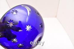 Faberge Cobalt Blue Cut to Clear Crystal Galaxy Bowl Stars Moon 10 Large Signed
