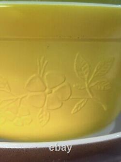 Federal Glass Raised Flower Bowl Set of 4 Orange Brown Yellow Green Blossom