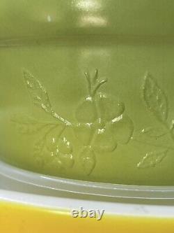 Federal Glass Raised Flower Bowl Set of 4 Orange Brown Yellow Green Blossom