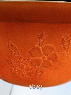 Federal Glass Raised Flower Bowl Set of 4 Orange Brown Yellow Green Blossom