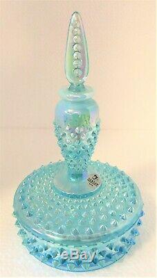 Fenton 2003 Qvc Blue Topaz Aqua Opalescent Iridized Hobnail Perfume Boxtle N Box