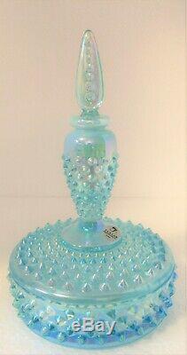 Fenton 2003 Qvc Blue Topaz Aqua Opalescent Iridized Hobnail Perfume Boxtle N Box