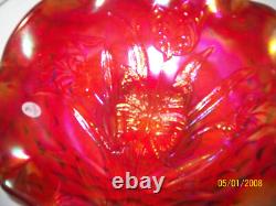 Fenton 2007 Butterfly & Tulip Red Carnival Bowl # 4386 RC