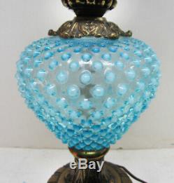 Fenton 24 Blue Opalescent Hobnail Glass Gone With The Wind Lamp