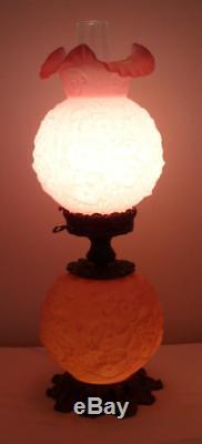 Fenton 24 Tall Poppy Rose Satin Glass Gone With the Wind Lamp, 1977