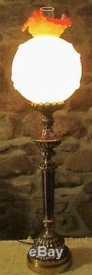 Fenton 38 Boudoir Lamp / LOVELY Rose Embossed Burmese Art Glass Hurricane Shade
