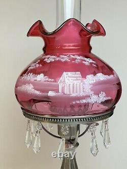 Fenton #99 Of #950 Cranberry Mary Gregory Lamp Boy And Dog Bubb Playing Bulldog
