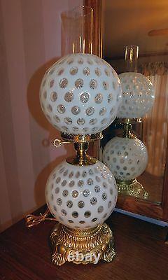 Fenton Aart Glass French Opalescent Coin Dot Lamp Gone with the Wind Perfect