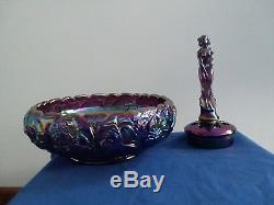 Fenton Amethyst Carnival Glass Sept Morn Nude Waterlillies Bowl Set