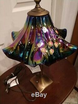 Fenton Amethyst Carnival Hand Painted Lamp by J Powell