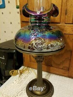 Fenton Amethyst (Purple) Carnival Lamp Puffy Wild Embossed Rose 10 Fitter