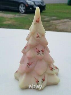 Fenton Art Glass 7 Burmese Satin Christmas Tree With Rose Buds Pink/yellow