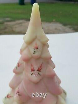 Fenton Art Glass 7 Burmese Satin Christmas Tree With Rose Buds Pink/yellow