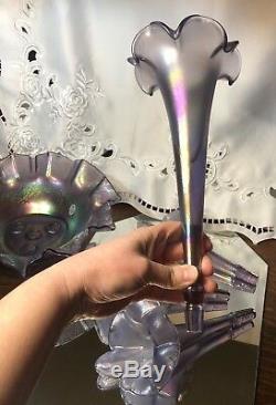 Fenton Art Glass AMETHYST / VIOLET Iridescent Stretch Epergne Purple Carnival