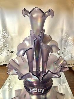 Fenton Art Glass AMETHYST / VIOLET Iridescent Stretch Epergne Purple Carnival
