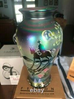 Fenton Art Glass, Black Glass Ghost Rider vase hand painted and signed 2006
