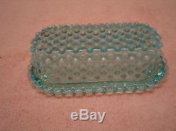Fenton Art Glass Blue Opalescent Hobnail 1/4 Lb. Butter Dish With Cover