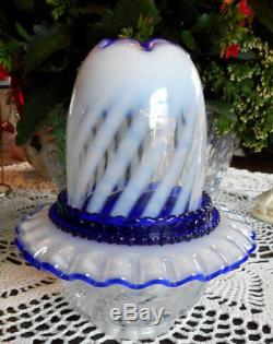 Fenton Art Glass Blue Ridge Fairy Lamp 1990's French Opal & Twilight Blue