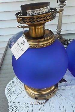 Fenton Art Glass Blue Satin Gwtw Style Awesome Lamp D. Robinson Artist