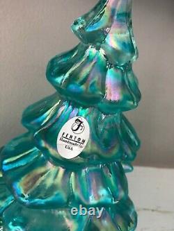 Fenton Art Glass Christmas Tree Trio Iridescent Aqua Blue Carnival GORGEOUS