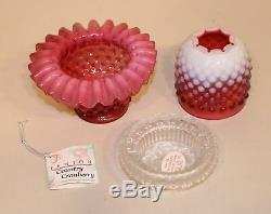 Fenton Art Glass Country Cranberry Opalescent Hobnail 3-Piece Fairy Lamp 3380CR