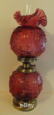 Fenton Art Glass Cranberry Cabbage Rose Gone With The Wind Electric Lamp 23