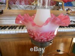 Fenton Art Glass Cranberry Fern & Daisy Student Lamp Excellent