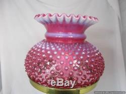 Fenton Art Glass Cranberry Opalescent Hobnail Student Electric Table Lamp w Tag