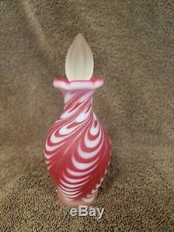 Fenton Art Glass Cranberry Satin Swirl Opalescent Feather Perfume