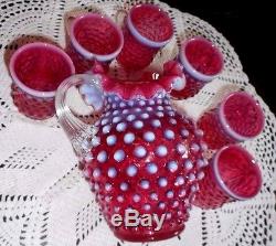 Fenton Art Glass Doris Lechler Mini/miniature Water Set Cranberry Hobnail 1980's