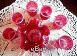 Fenton Art Glass Doris Lechler Mini/miniature Water Set Cranberry Hobnail 1980's