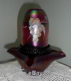Fenton Art Glass Fairy Lamp Ruby Amberina Stretch Wine Country 2003