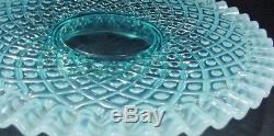 Fenton Art Glass French Opalescent Blue Diamond Lace Cake Stand / Plate Rare