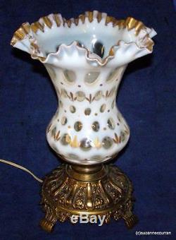 Fenton Art Glass Gold Leaf & Dot French Opalescent Coin Dot Electric Lamp